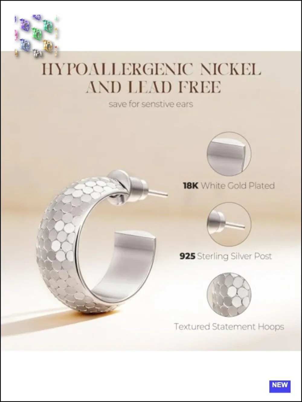 Small Half Huggie Hoop Earrings Wide Chunky 18K Real Gold Plated 925 Sterling